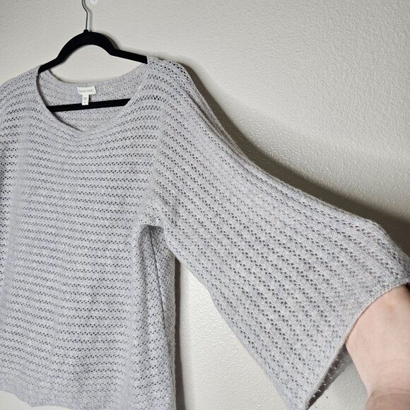 Garnet Hill Size Medium Grey Loose Knit Sweater 100% Cashmere 3/4 Flare Sleeve - Picture 2 of 5